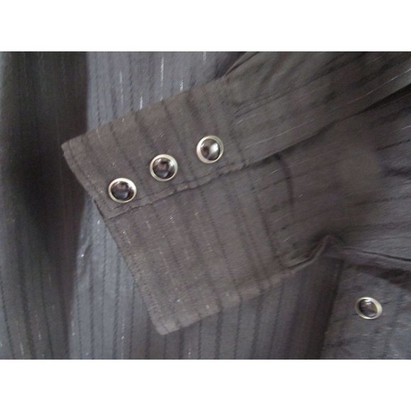Saxifon USA Black Metallic Thread Jet Black Cabachon Snap Wester Shirt XL GUC - Picture 6 of 16